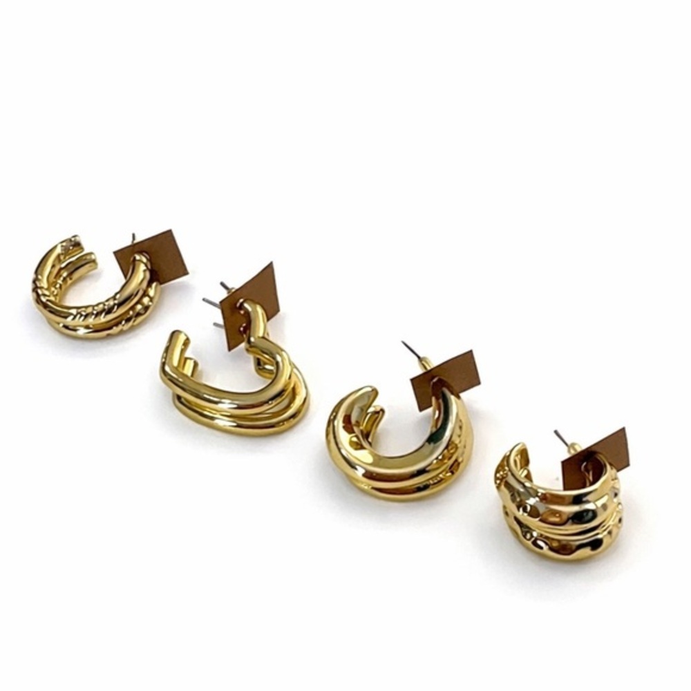 Chic Gold-Tone Textured Fashion Hoop Earrings Set of 4